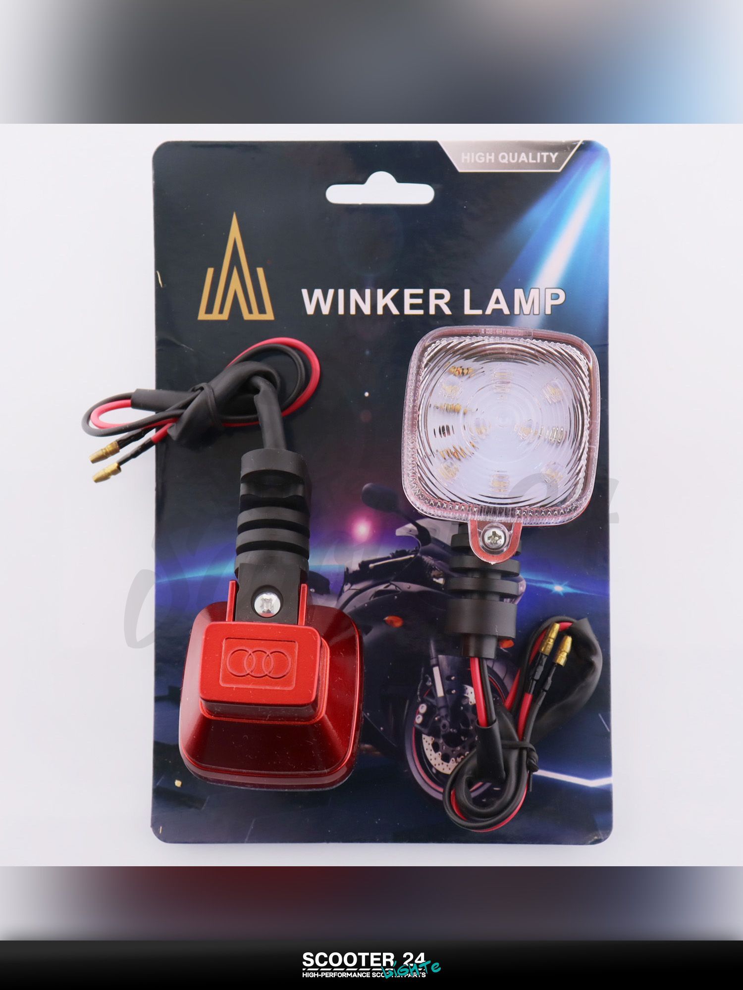 Повороты светодиодные, для мотоцикла, мопеда и скутера квадрат (9 LED, красный, Г-обгазный, белое стекло) "JS"