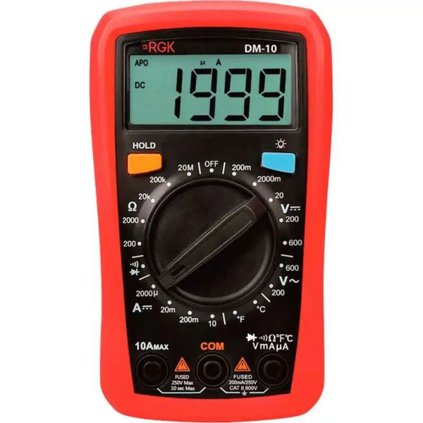 Цифровой мультиметр RGK DM-10, напряжение до 600 В, постоянный ток до ...