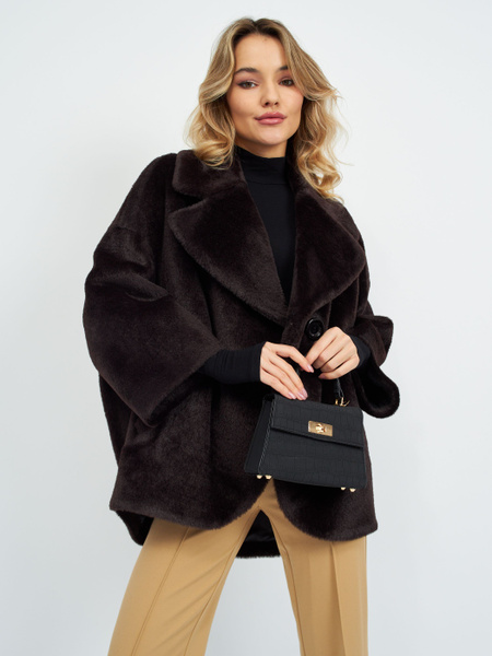 Пальто Flirt, Демисезон, размер 46, 48, цвет темно-коричневый, Шерсть ...