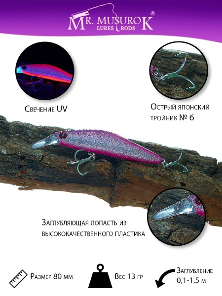 Воблер Минноу (Minnow) 80 мм, 0.1-1.5 м купить по выгодной цене в ...