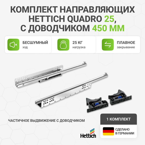 Направляющие для мебели HETTICH Quadro с доводчиком 25 Silent System ...