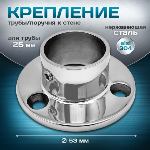 Крепление трубы, поручня к стене, для трубы 25мм, нержавеющая сталь ...