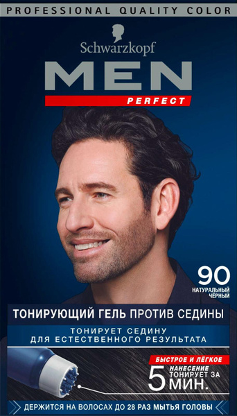 Men Perfect Краска для волос, 90 натуральный Черный, тонирующий гель ...