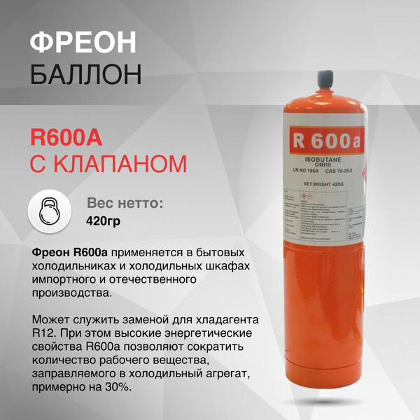 Фреон Хладагент газ R600A с клапаном (вес нетто 0,42 кг) - купить с ...