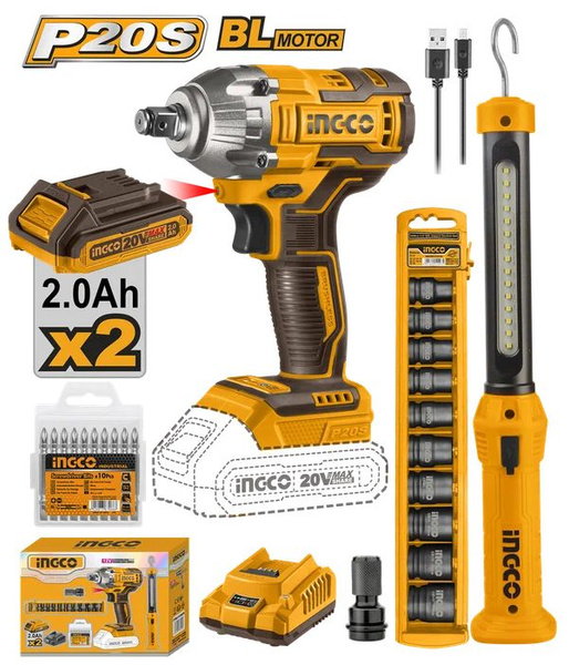 Гайковерт INGCO COSLI23011 бесщеточный 300Нм, 2 АКБ, З/У, наб головок ...