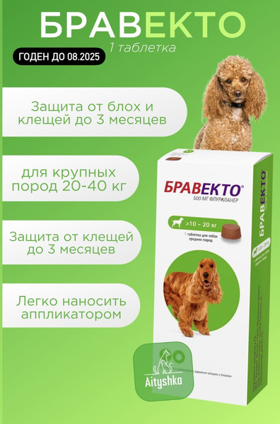 Бравекто для собак 10-20 кг, 500 мг - купить с доставкой по выгодным ...