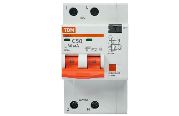 Дифференциальный автомат TDM АД12 2Р 50А 30мА SQ0204-0020 купить по ...