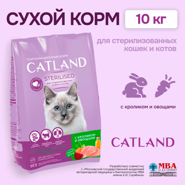 Catland Сухой корм для стерилизованных кошек и котов с кроликом и ...