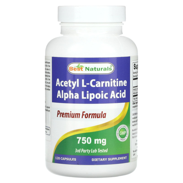 Best Naturals, Альфа-липоевая кислота ацетил L-карнитина, 750 мг, 120 ...