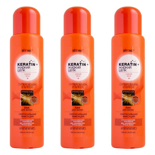 Витэкс Лак для волос, Keratin & Жидкий Шелк, Суперобъем и блекс ...