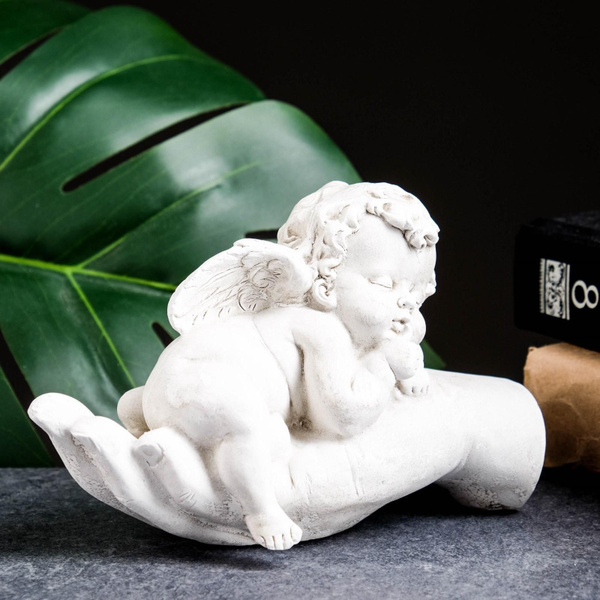 Фигура "Ангелочек на ладони спит" 16 х 10 х 8 см, На газон - купить по ...