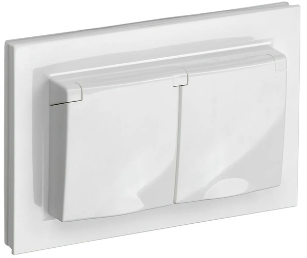 Розетка 2-местная СП BRITE 16А в сборе IP44 с крышкой белая IEK BR-R26 ...