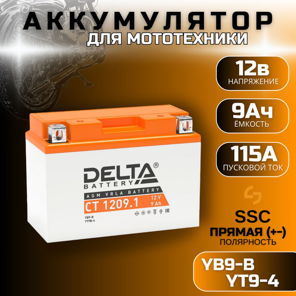 Аккумулятор для мототехники Delta Battery дельта_Прямая (+/-)_9 купить ...