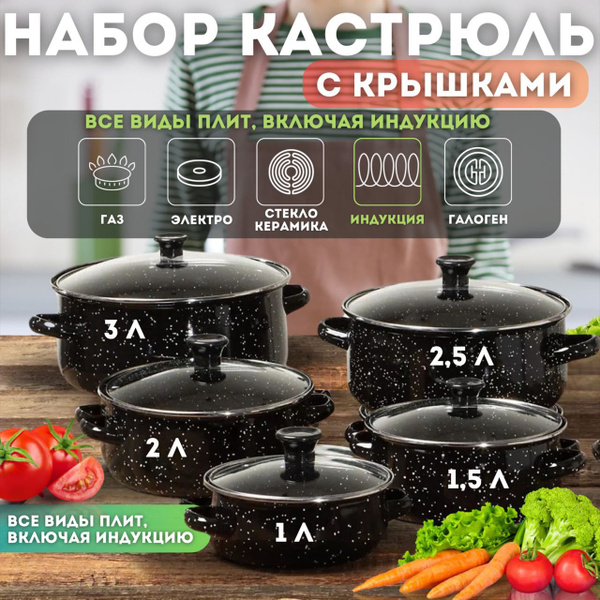 Набор кастрюль, Нержавеющая сталь, 1 л, 1,5 л, 2 л купить на OZON по ...