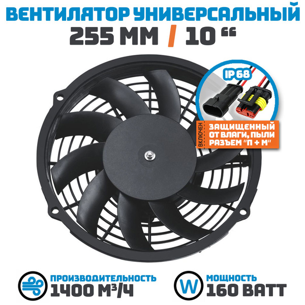 Вентилятор радиатора 255 мм (10 дюймов) на 12 Вольт, мощностью 160 Ватт ...