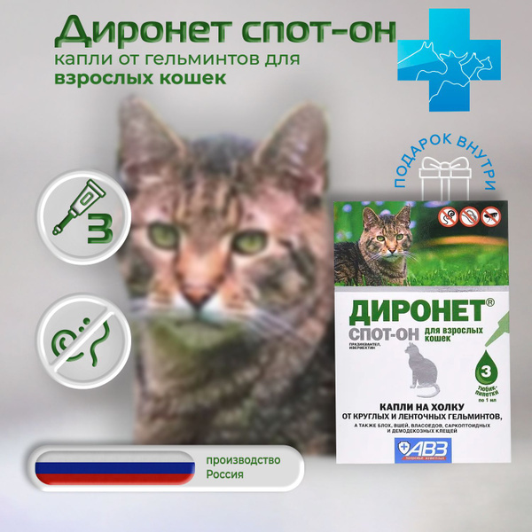 Диронет СПОТ-ОН капли для кошек от гельминтов, 3 пипетки - купить с ...