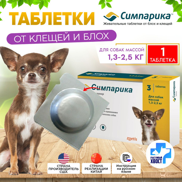 Zoetis Симпарика для собак особо мелких пород от 1,3 до 2,5кг 1 ...