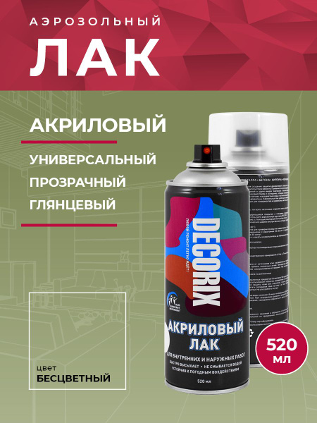 Лак акриловый глянцевый аэрозольный DECORIX в баллончике 520 мл ...