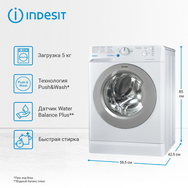 Узкая стиральная машина Indesit BWSB 51051 S, 5 кг, белый купить на ...