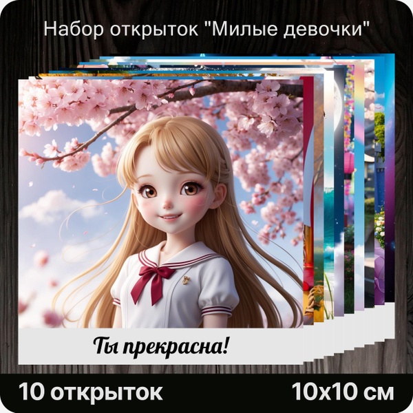 Дизайнерские открытки "Милые девочки", 10 штук. Милые, праздничные, на ...