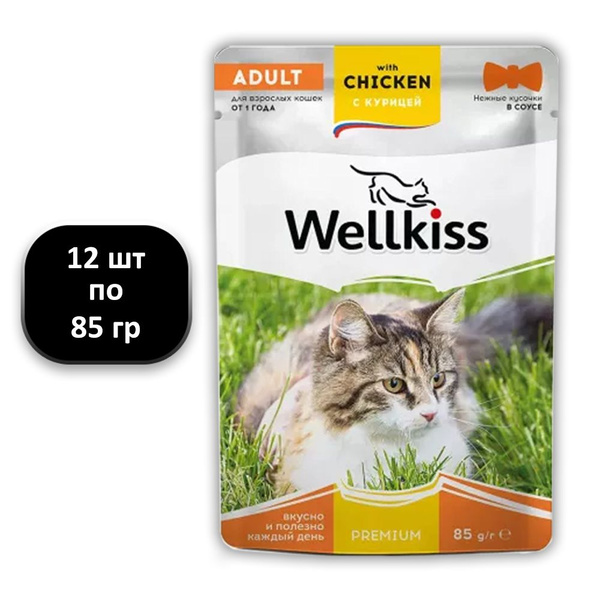 (12 ШТ.) 85 гр., Wellkiss, Adult, Влажный корм (пауч), для взрослых ...
