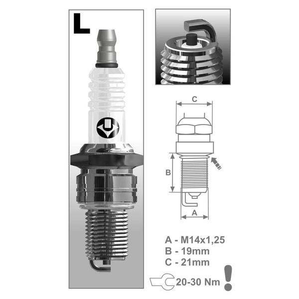 Свеча зажигания L15C SUPER (в упаковке 1 шт.) (21мм;19мм;14х1,25)  (Чехия)