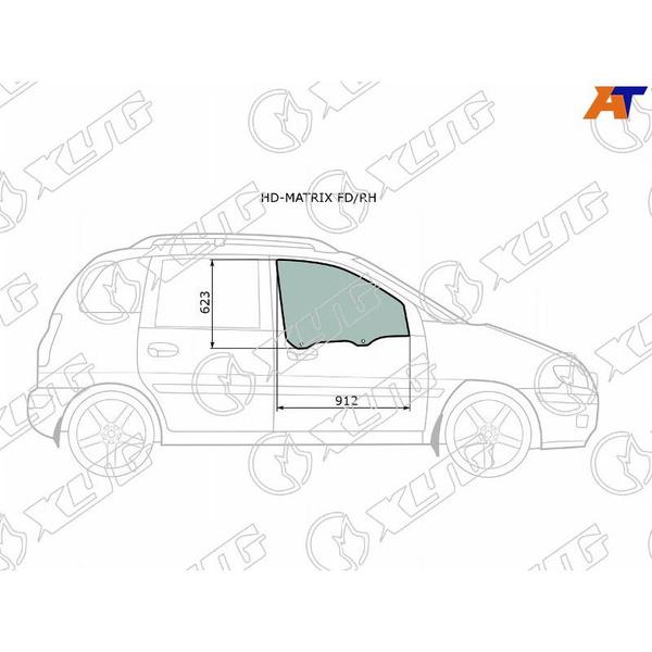 Стекло боковое опускное (Спереди/ Справа/ Цвет зеленый) Hyundai Lavita 01-07 / Matrix 01-10
