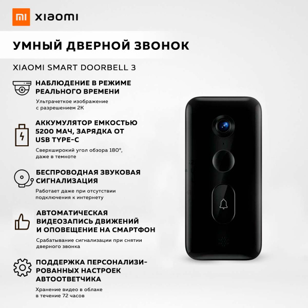 Умный дверной звонок Xiaomi Smart Doorbell 3 (BHR5416GL) купить на OZON ...