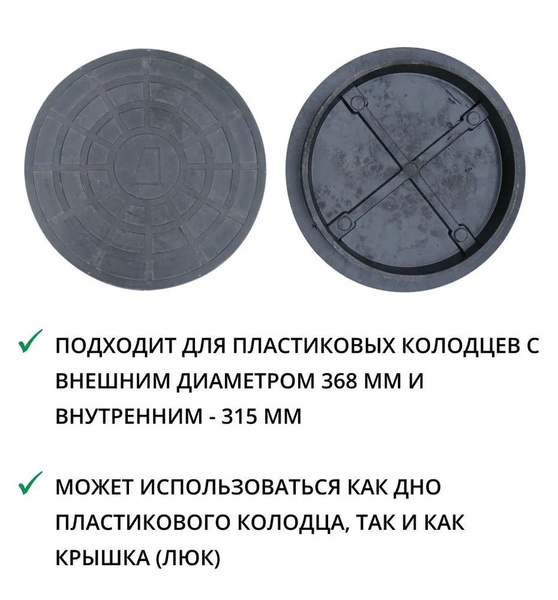 Люк/дно/крышка для дренажного колодца пластиковый 368 (368/315), цвет ...