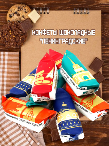 Конфеты "Ленинградские", глазированные с молочным шоколадом, 500 гр ...
