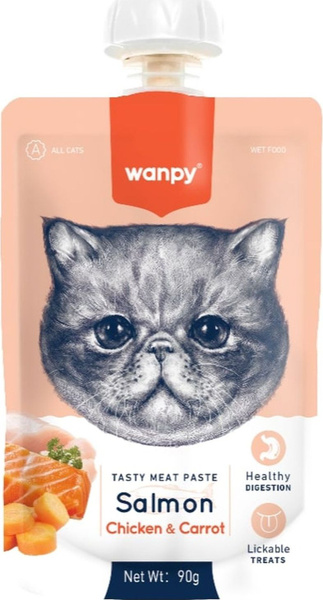 Лакомство для кошек Wanpy / Ванпи Cat мясной мусс из лосося и курицы с ...