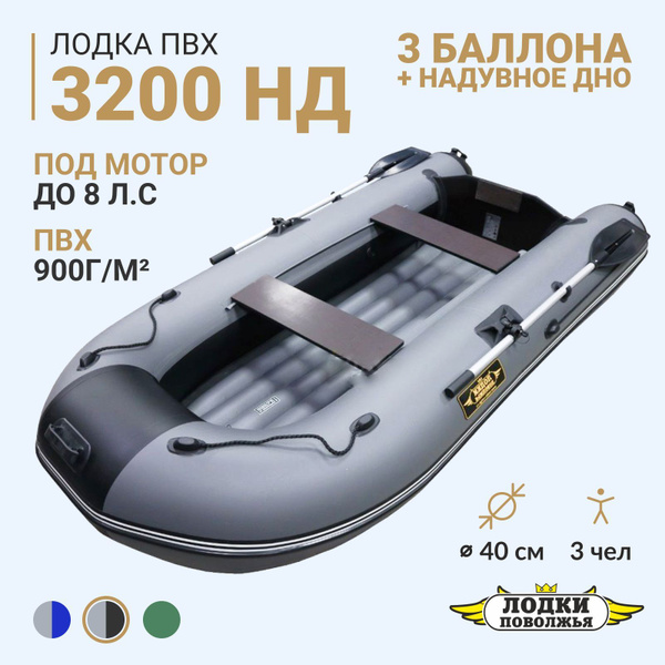 Лодка надувная для рыбалки ПВХ Лодки Поволжья 3200 НД трехместная ...