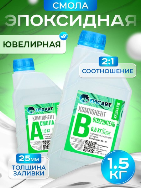 Эпоксидная смола прозрачная, жидкая (для заливки форм, молдов ...