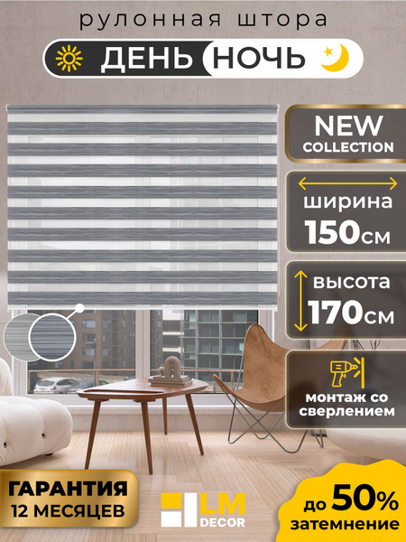Рулонные шторы LM DECOR День-Ночь Стрит , размер 150х170 см, темно ...