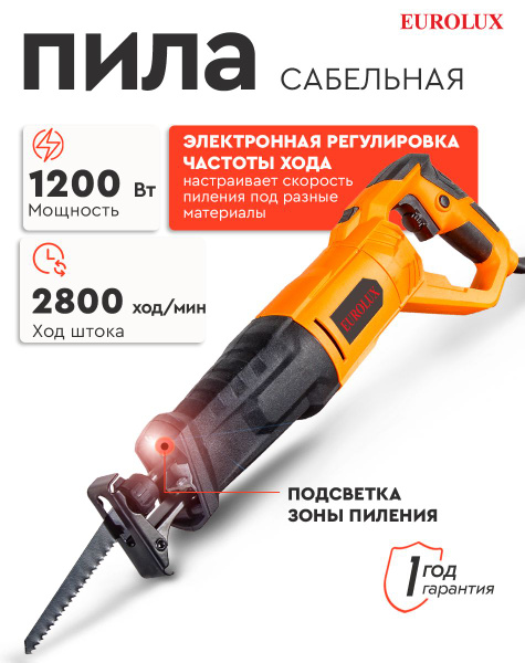 Сабельная пила 1200 Вт ПС-1200/28EU Eurolux купить на OZON по низкой ...