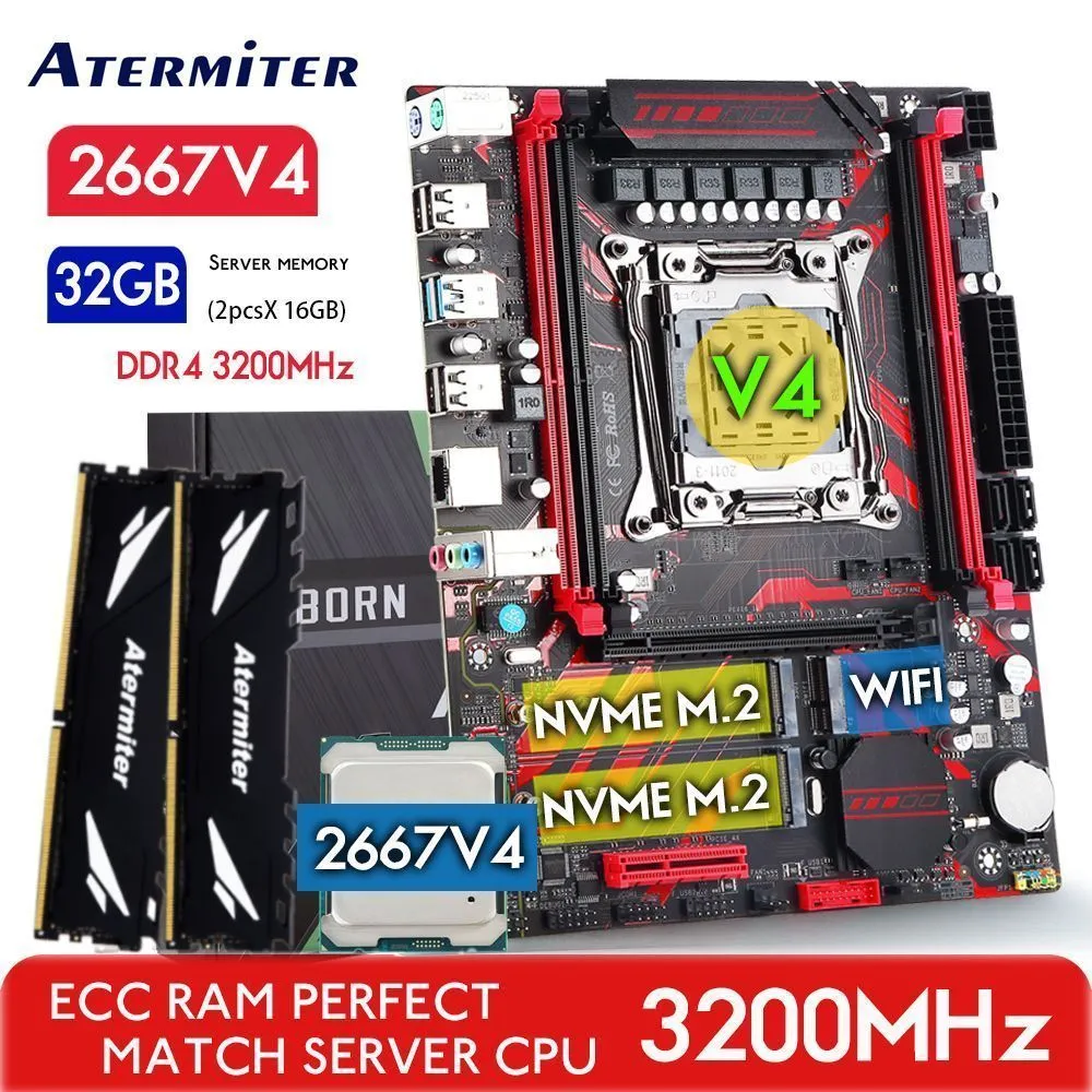 КомпьютервсборкеПлатаX99LGA2011-3+E52667V4(8ядер/16потока)+32GB(2X16ГБ)DDR4ECC3200МГцNVMEM.2WIFIRAM32ГБ,