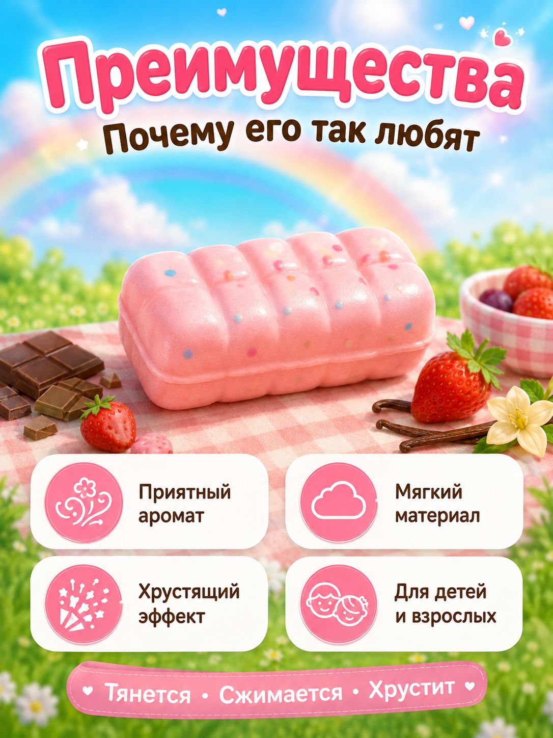 Три вкуса — шоколадный, клубничный и ванильный