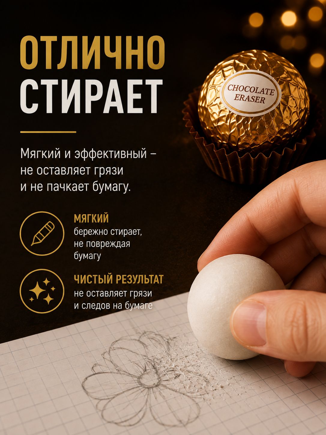 Для учебы и творчества. Ластик-шар в виде шоколадной конфеты, 12 шт.