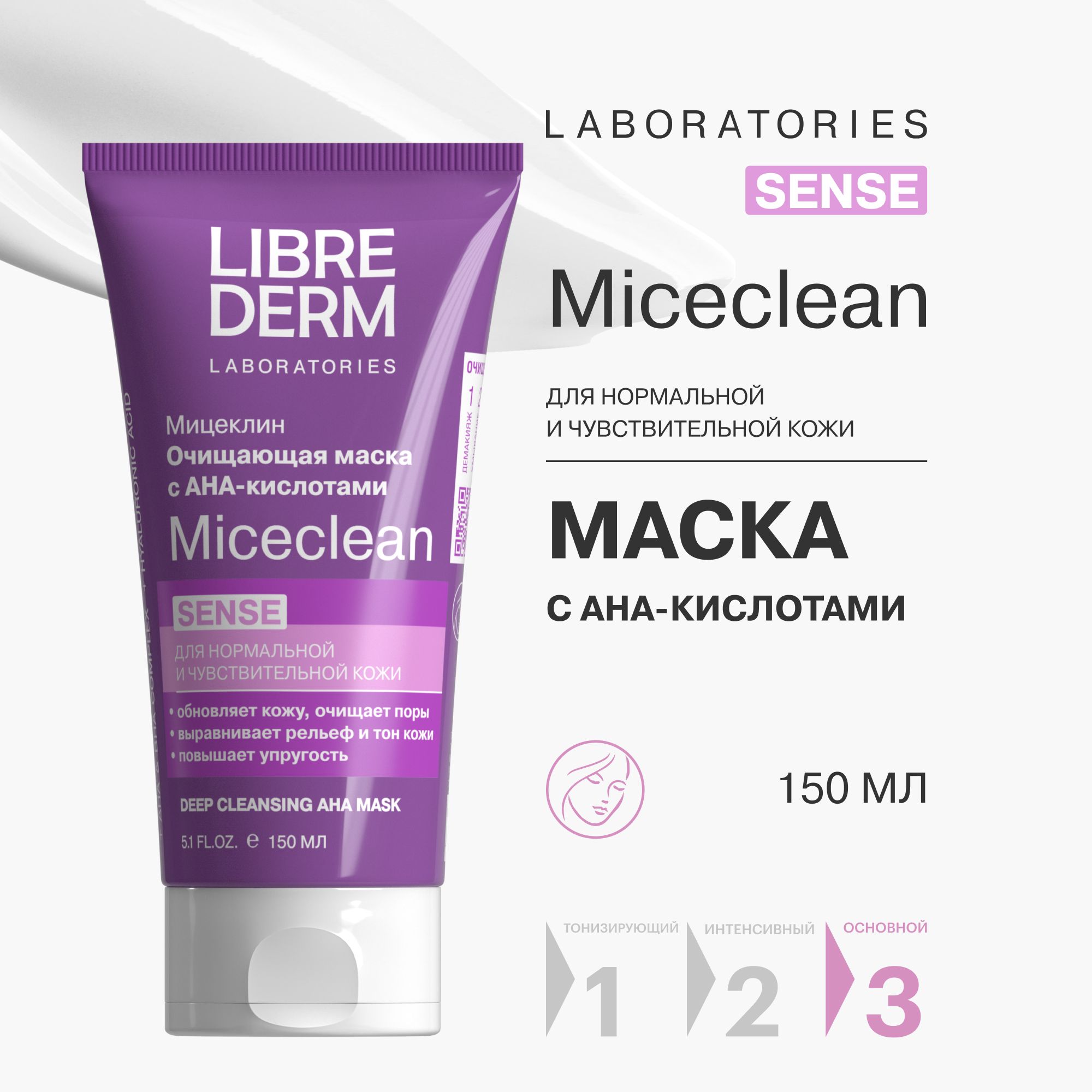 LIBREDERM MICECLEAN / Мицеклин SENSE маска с АНА-кислотами для очищения нормальной и чувствительной кожи 150 мл