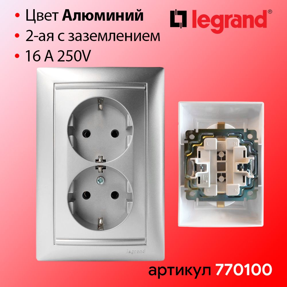 Розетка двойная алюминий Legrand Valena 770100