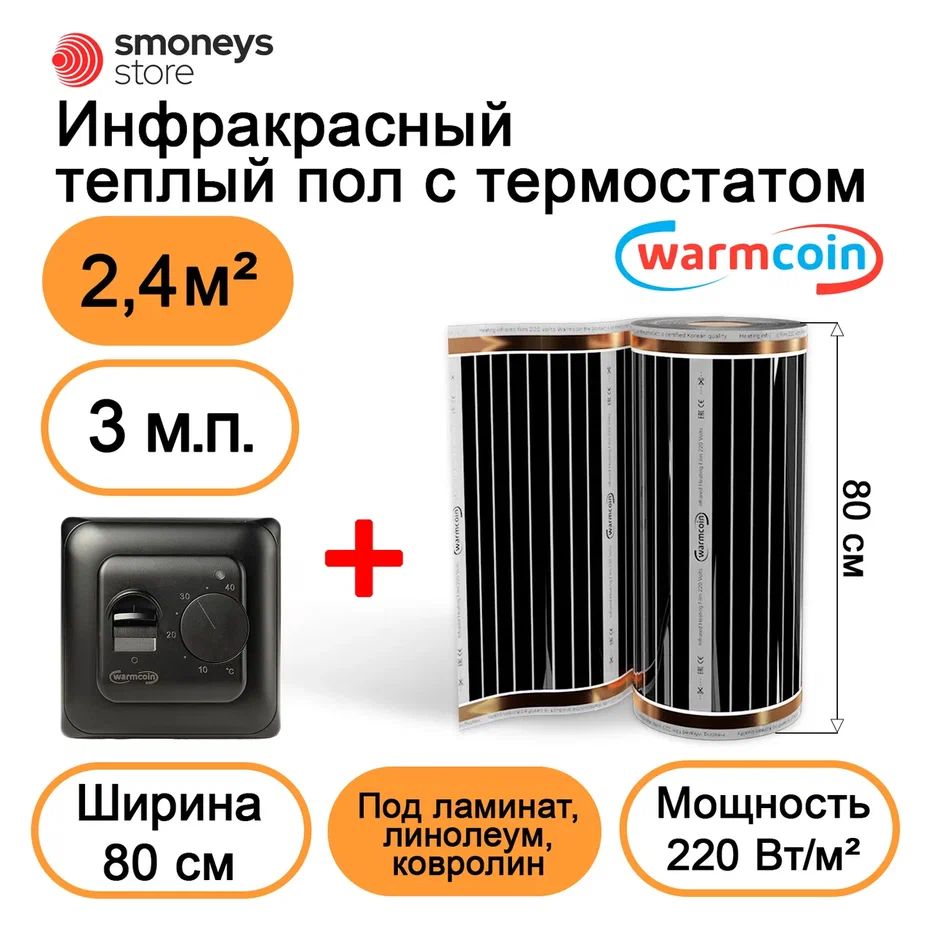 Теплыйполэлектрический80см,3м.п.220Вт/м.кв.стерморегулятором