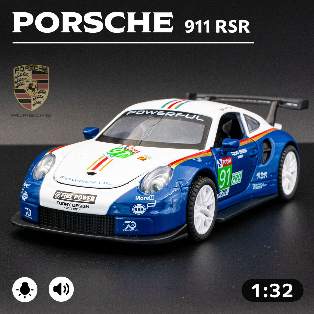 Гоночная машинка Porsche 911 RSR 1:32, модель машины Порше - купить с  доставкой по выгодным ценам в интернет-магазине OZON (1459414162)