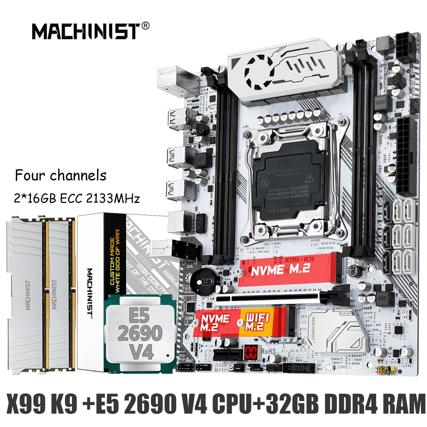 MACHINIST Материнская плата Комплект X99 K9 материнской платы Xeon E5 2690  V4 + LGA 2011-3 DDR4 2*16 ГБ 2133 МГц ram поддержка nvme m.2 wifi usb 3,0