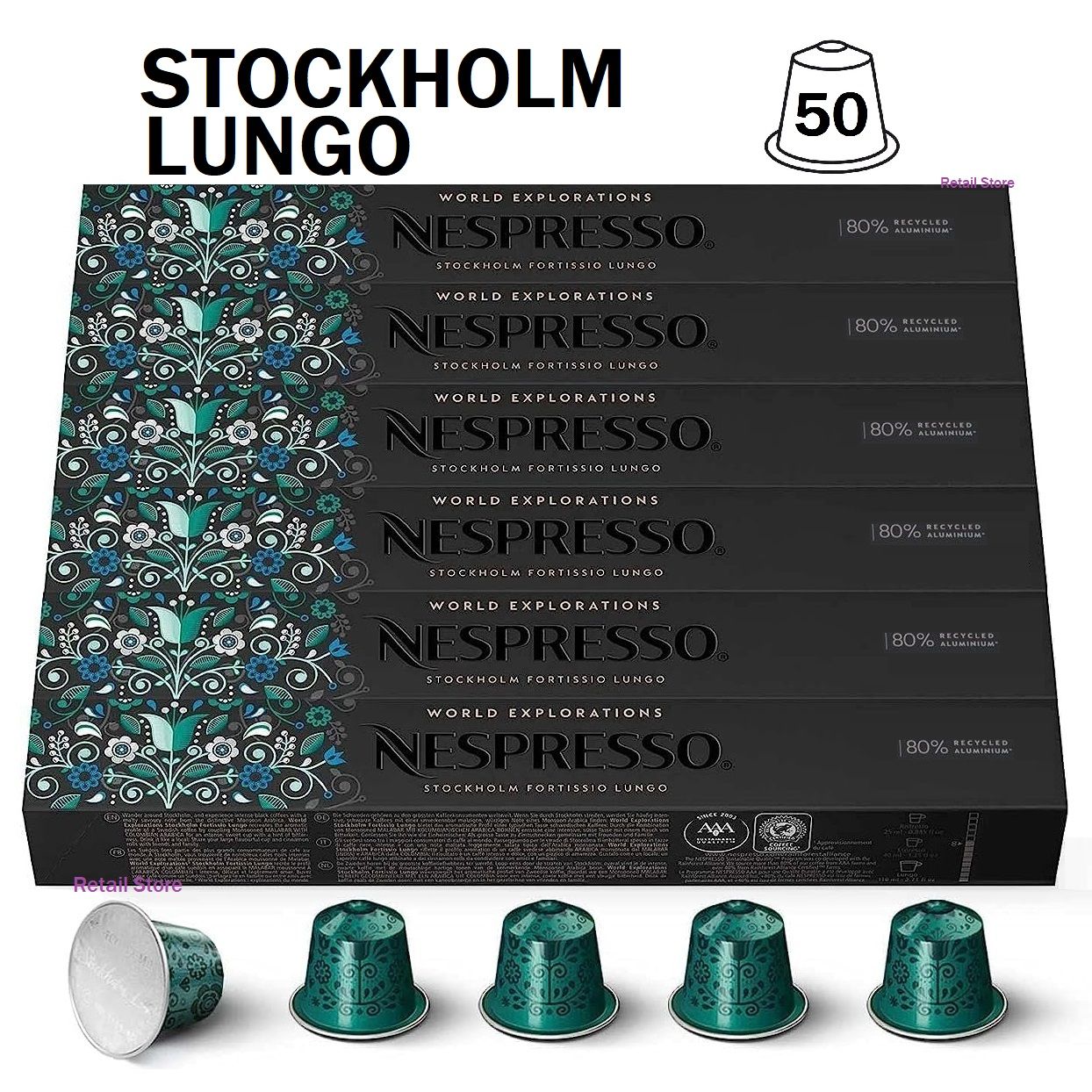 Кофе Nespresso Stockholm Lungo, 5 упаковок (50 капсул)