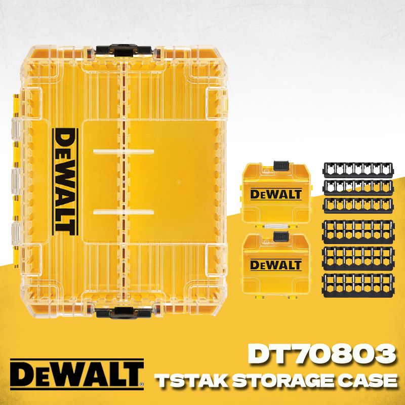 DEWALTDT70803TSTAKНаборинструментовПрозрачнаякрышкабоковойзамокудобныйдляподключениянебольшихинструментовиаксессуаровсъемныйотсек