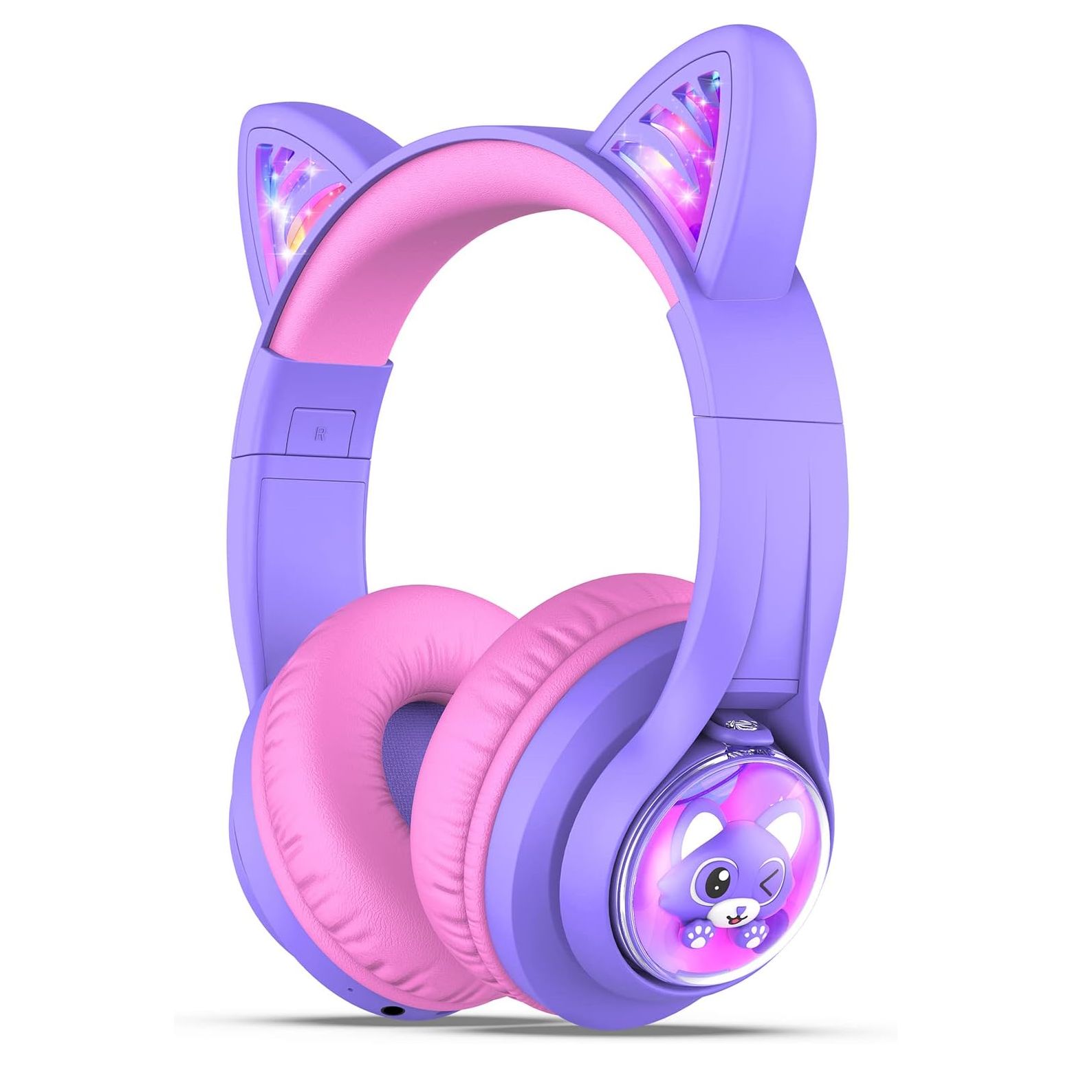 Детские наушники премиум класса беспроводные с ушками iClever BTH19 Cat Ear  Kids Bluetooth Headphones (C09-2083N-01) / розово-сиреневые / безопасные /  ...