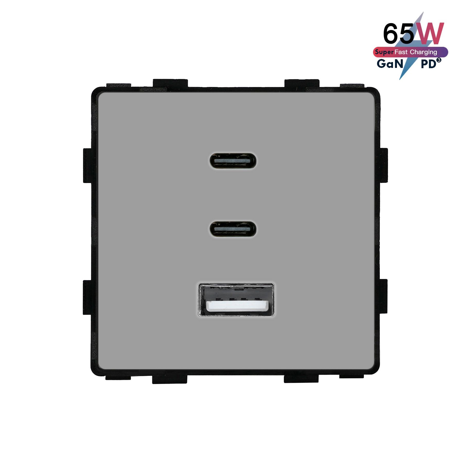 Механизмрозетки(безрамки)3UsbC+C+A,быстраязарядка65W,цветсерый