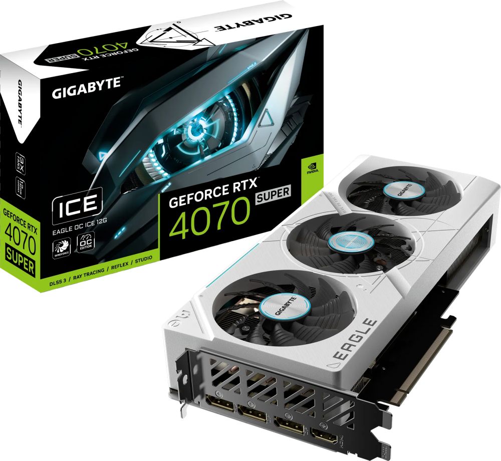 Gigabyte Видеокарта GeForce RTX 4070 SUPER EAGLE OC ICE 12 ГБ (GV-N407SEAGLEOC ICE-12GD)