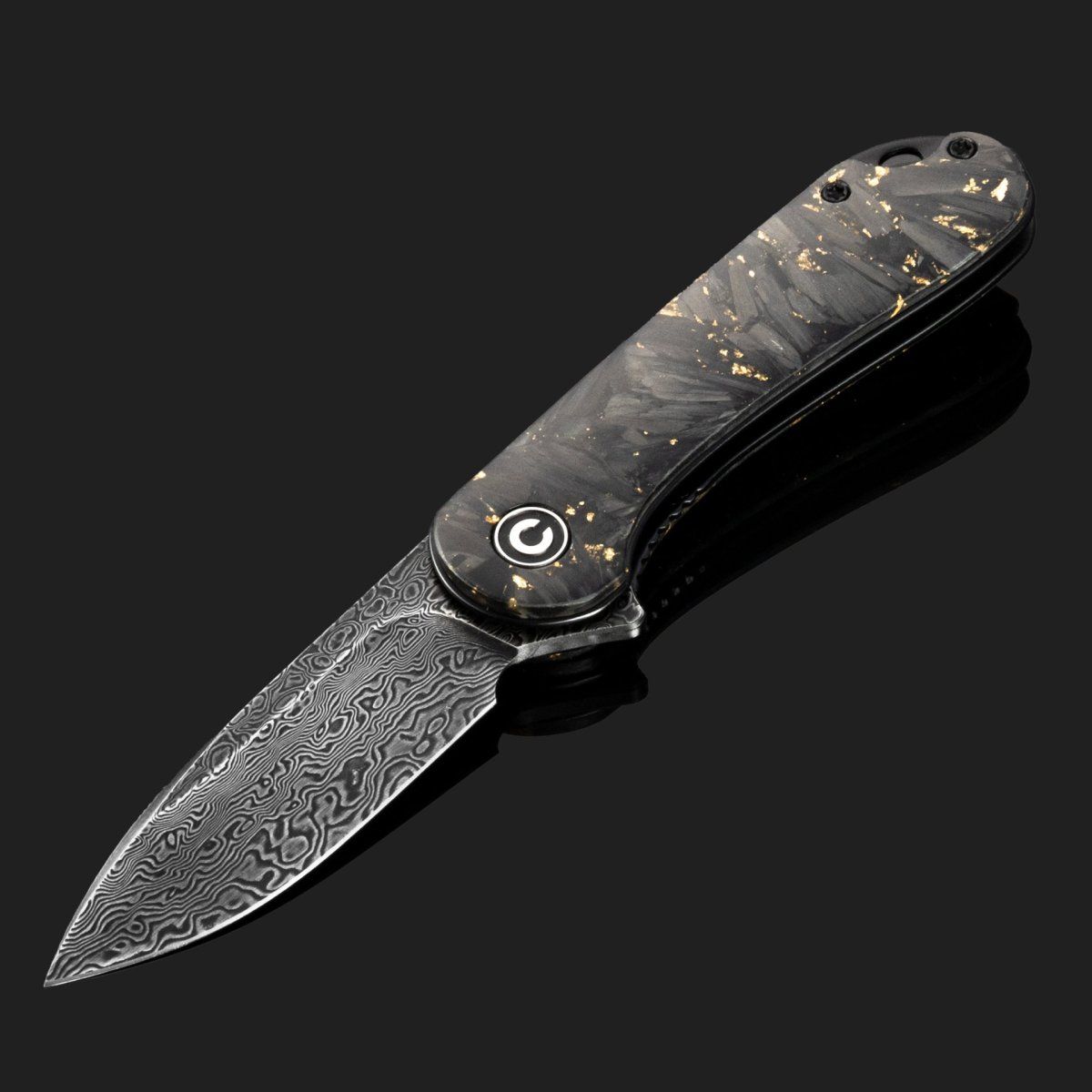 СкладнойножCIVIVIElementum,стальDamascus,рукоятьShreddedGoldCarbonFiber,артикулC907C-DS1