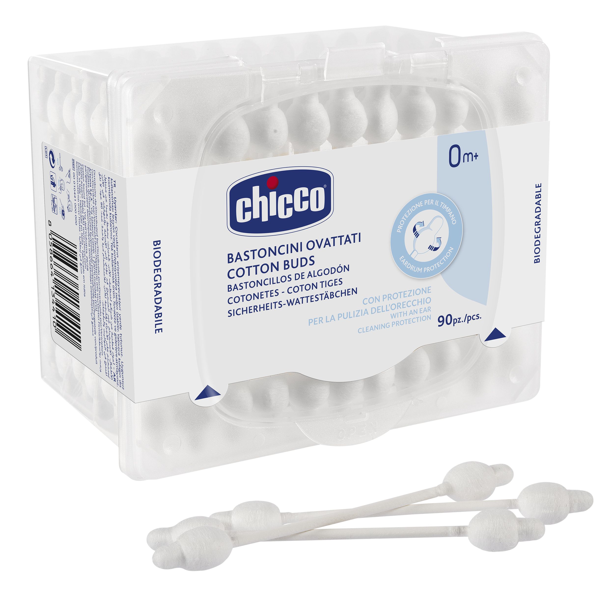 Палочки ватные с ограничителем Chicco 90 шт. гигиена за новорожденным ребенком